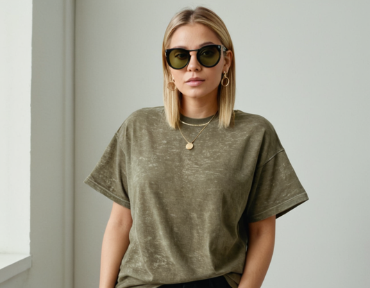 Women's olive green acid wash oversized t-shirt