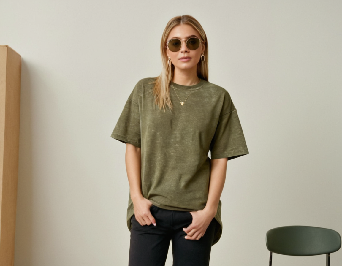 Women's olive green acid wash oversized t-shirt