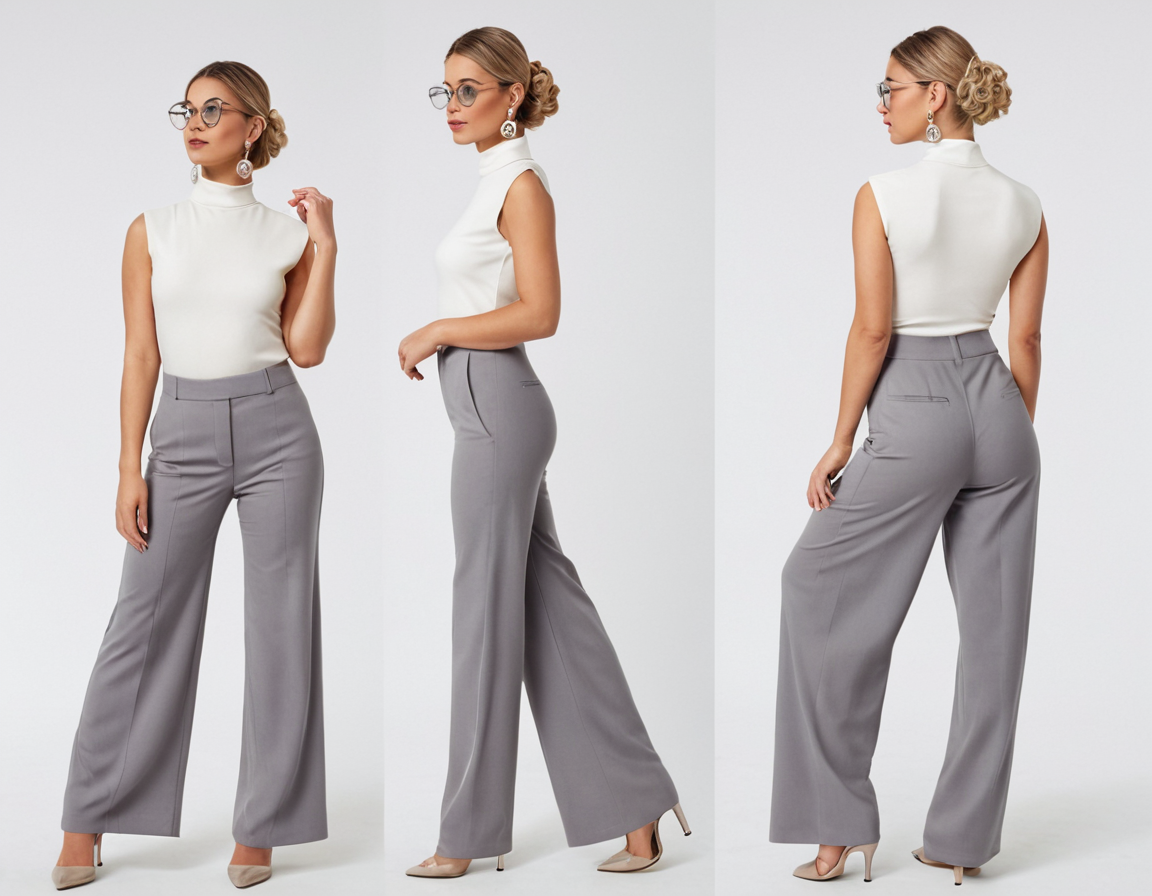 Women's grey wide leg pant