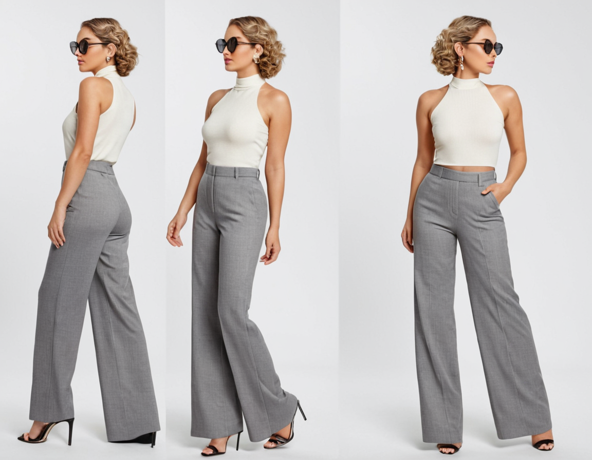 Women's grey wide leg pant