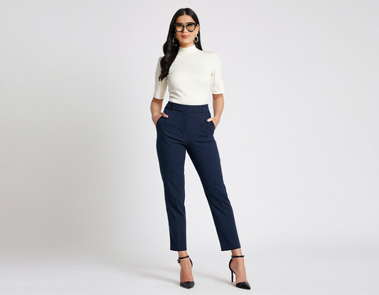 Women's navy blue ankle length trouser