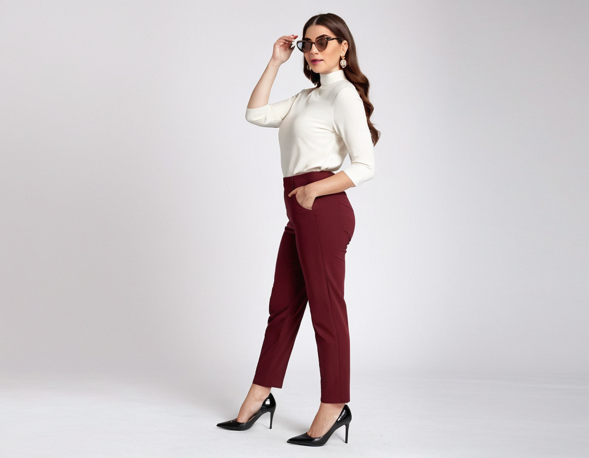 Women's maroon ankle length trouser