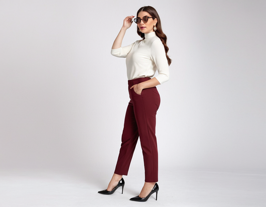 Women's maroon ankle length trouser
