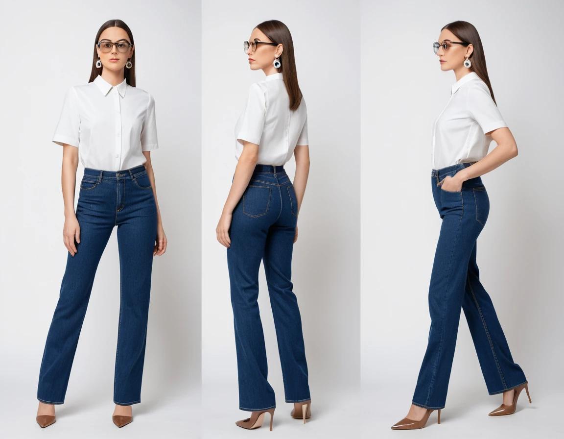 Women's navy blue straight fit jeans