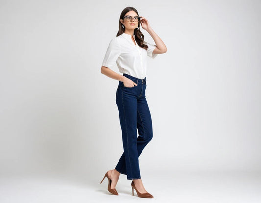Women's navy blue straight fit jeans