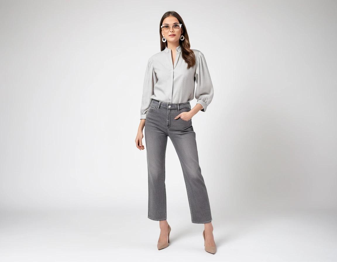 Women's grey straight fit jeans