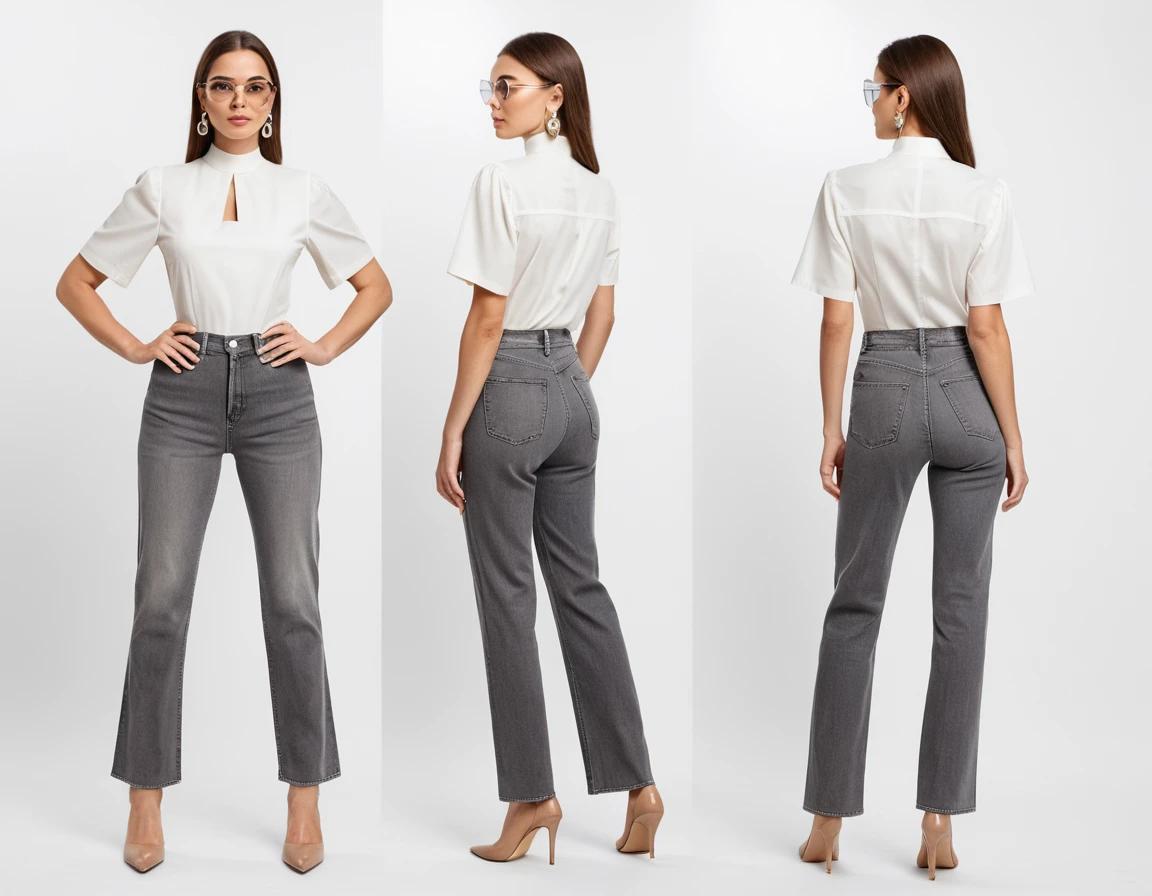 Women's grey straight fit jeans