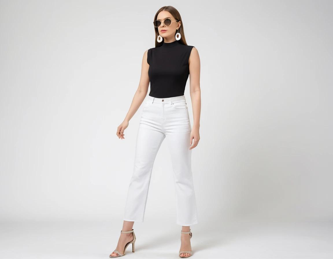 Women's white straight fit jeans