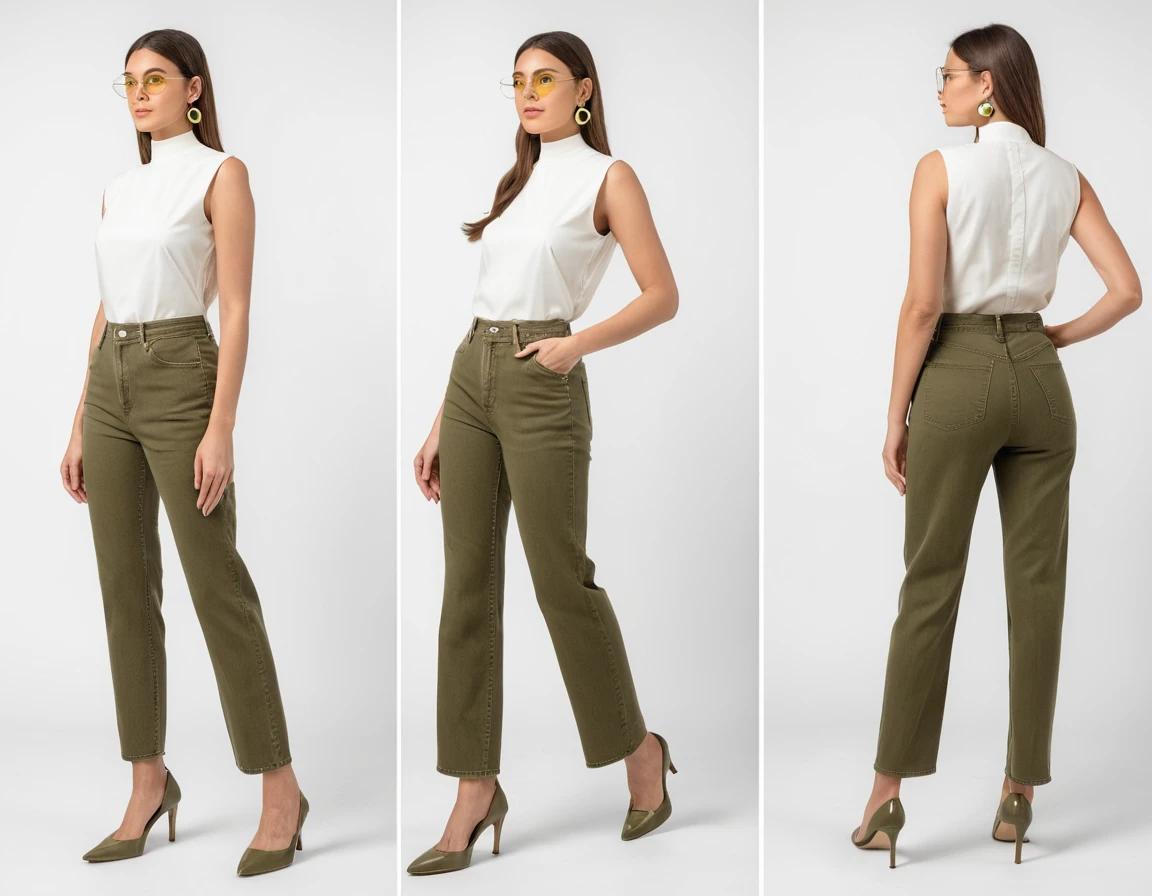 Women's olive green straight fit jeans