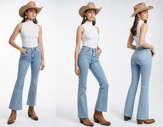 Women's washed blue bootcut jeans