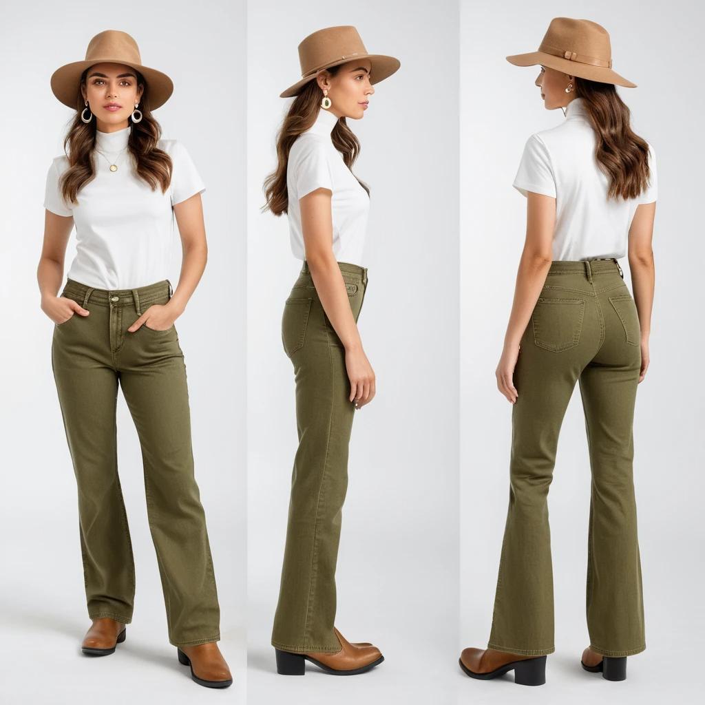 Women's olive green flare jeans