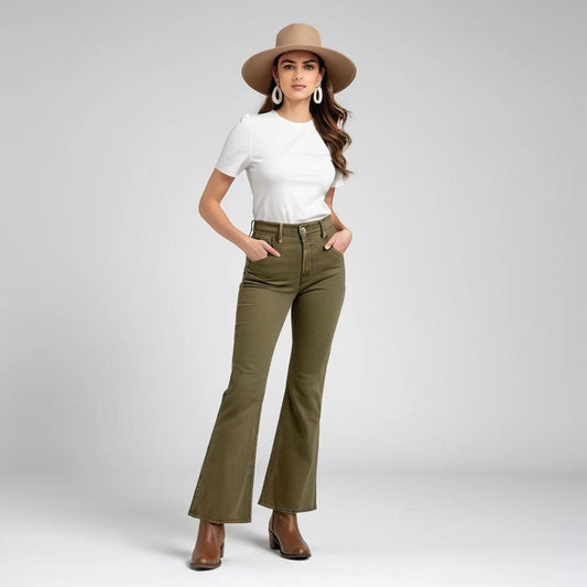 Women's olive green flare jeans