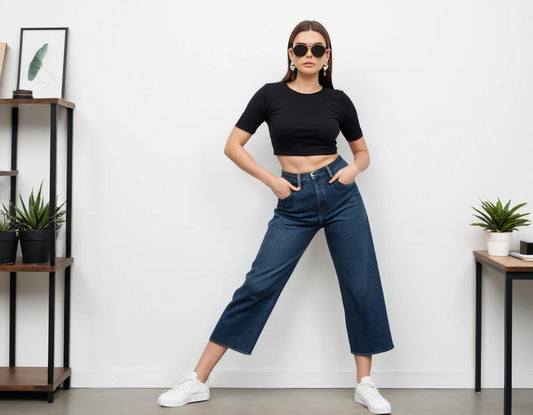 Women's solid black crop top