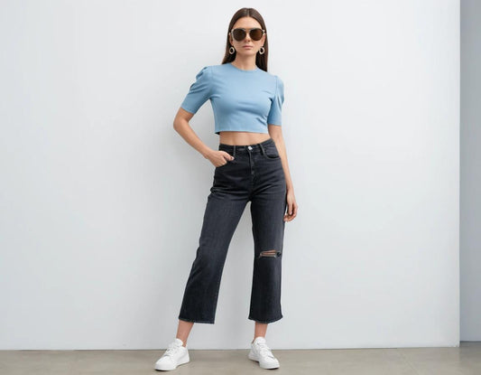 Women's solid baby blue crop top