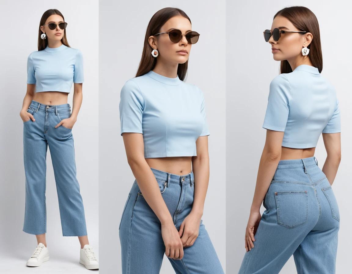 Women's solid baby blue crop top