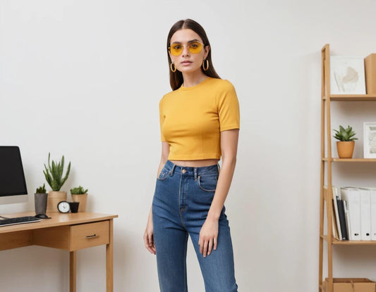 Women's solid mustard yellow crop top