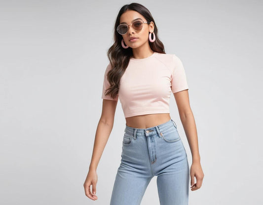Women's solid baby pink crop top