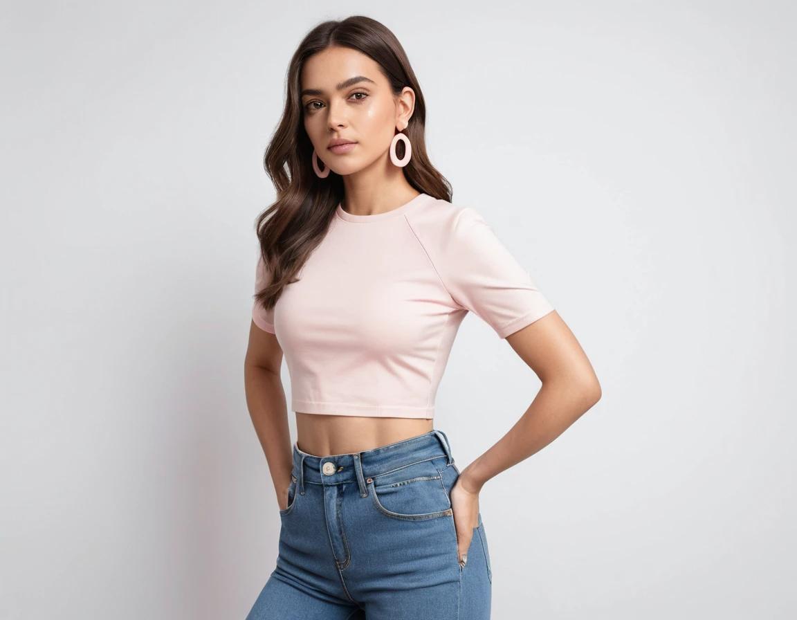 Women's solid baby pink crop top