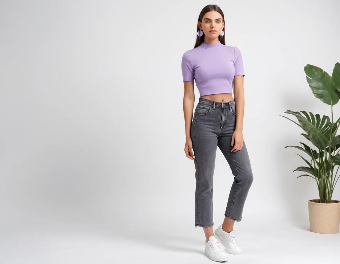 Women's solid lavender crop top
