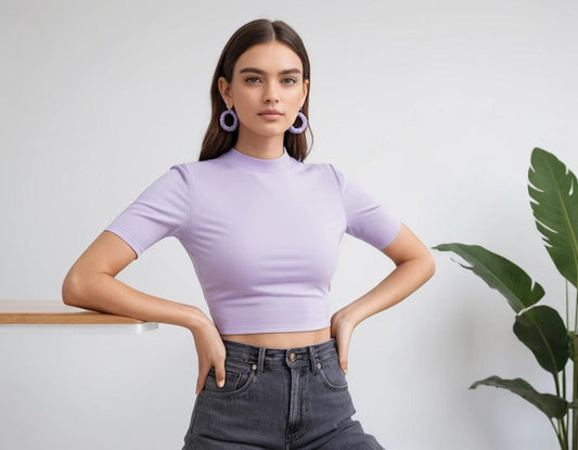 Women's solid lavender crop top