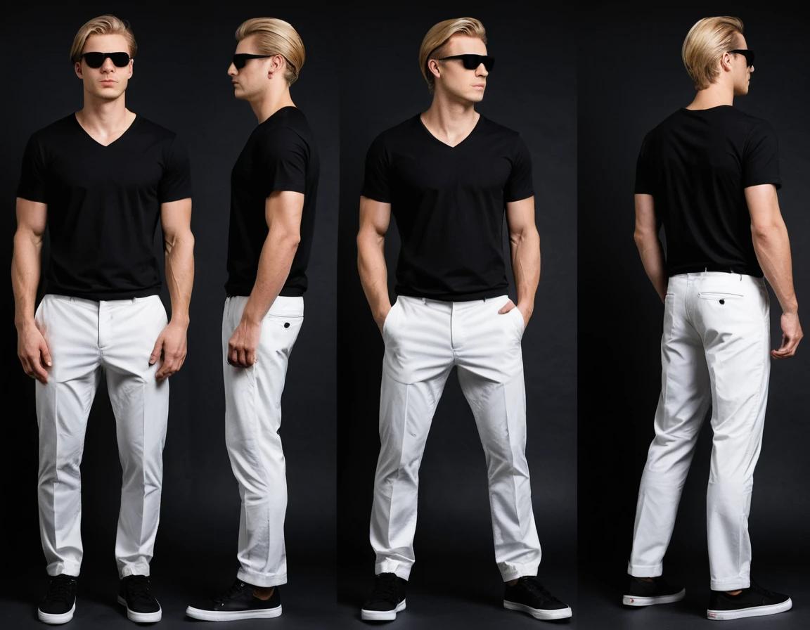 Men's solid black V-neck t-shirt.