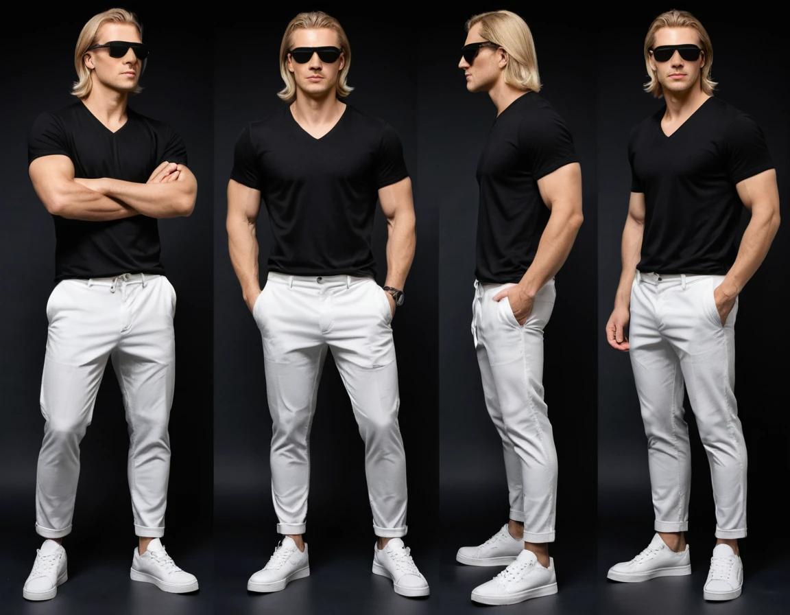 Men's solid black V-neck t-shirt.