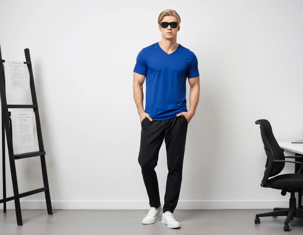 Men's solid royal blue V-neck t-shirt.