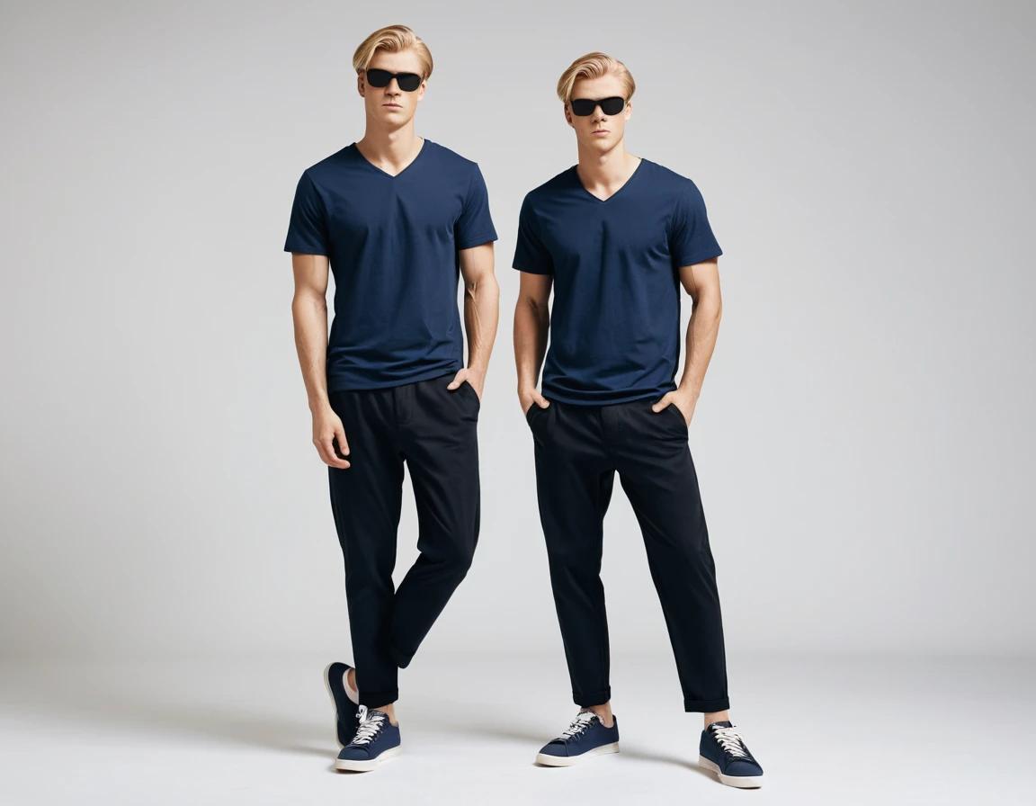 Men's solid petrol blue V-neck t-shirt.