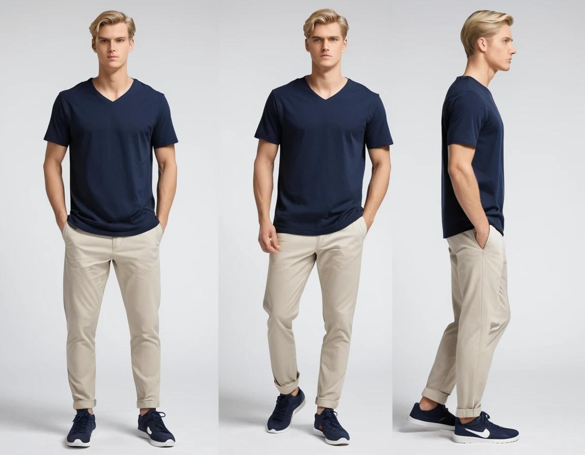 Men's solid petrol blue V-neck t-shirt.