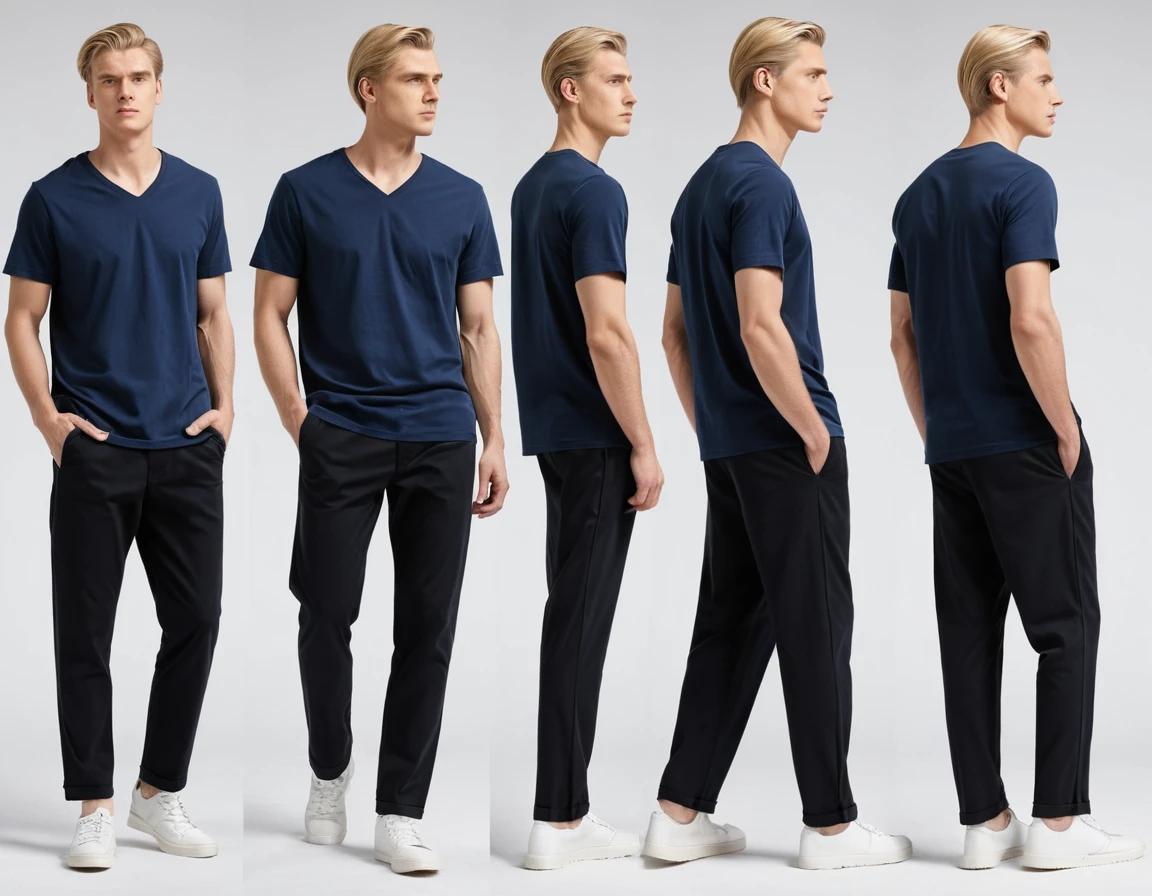 Men's solid petrol blue V-neck t-shirt.