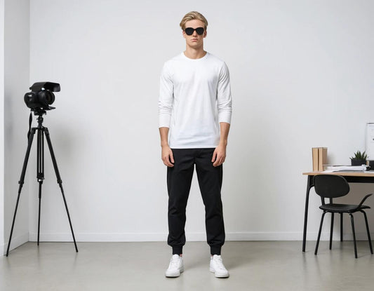 Men's solid white full sleeve t-shirt.