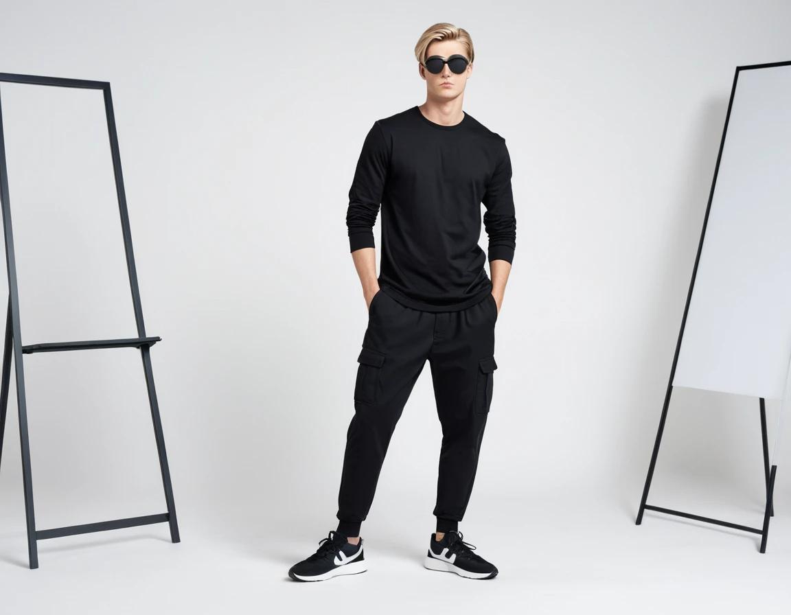 Men's solid black full sleeve t-shirt.