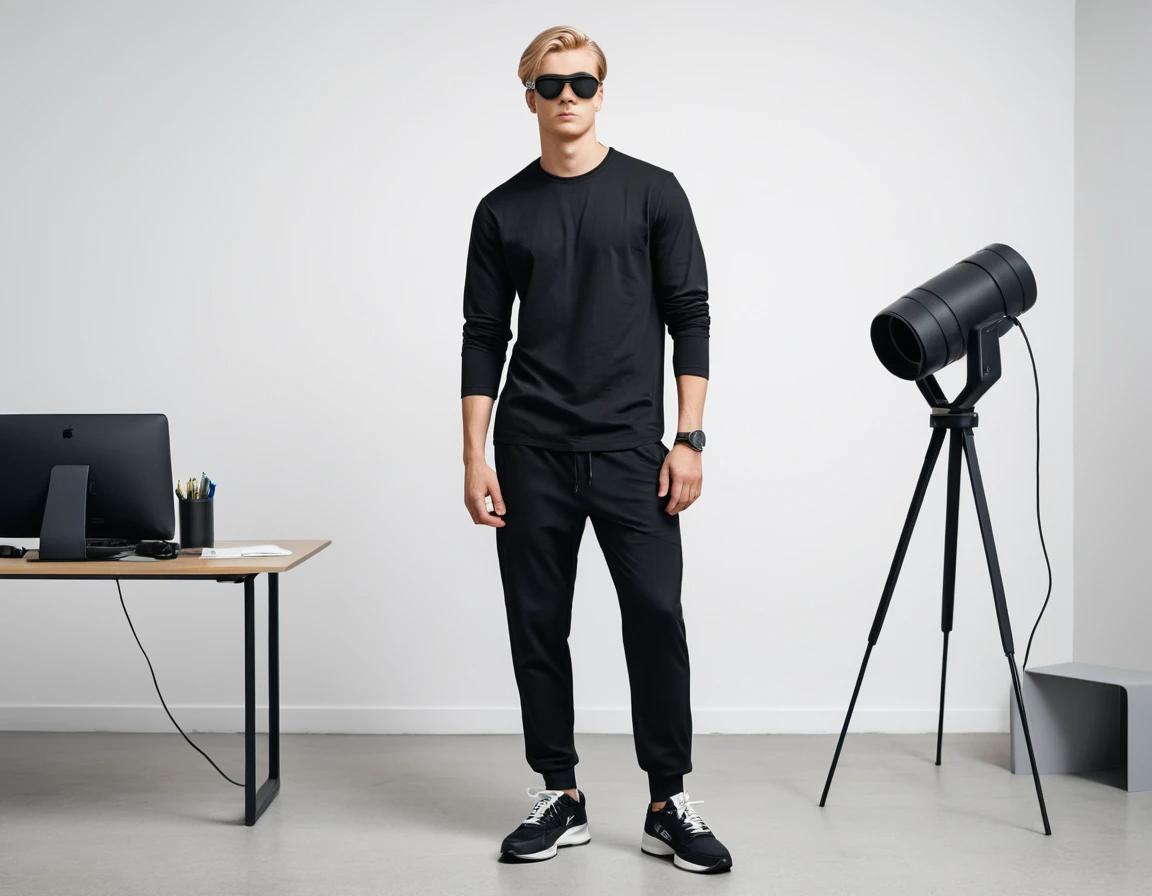 Men's solid black full sleeve t-shirt.