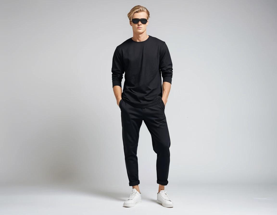 Men's solid black full sleeve t-shirt.