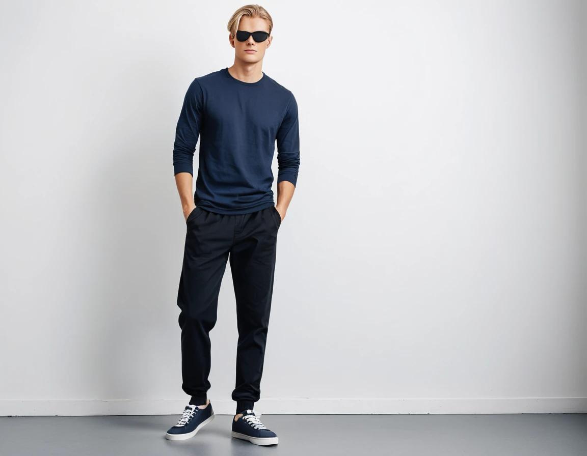 Men's solid navy blue full sleeve t-shirt.