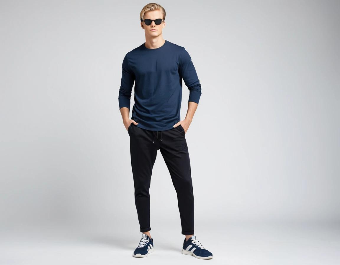 Men's solid navy blue full sleeve t-shirt.