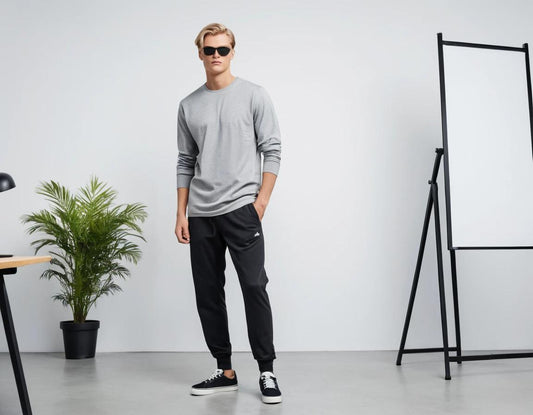 Men's solid grey full sleeve t-shirt.