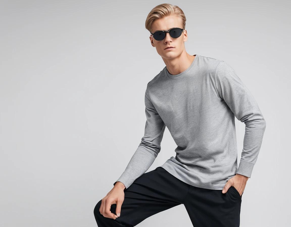 Men's solid grey full sleeve t-shirt.