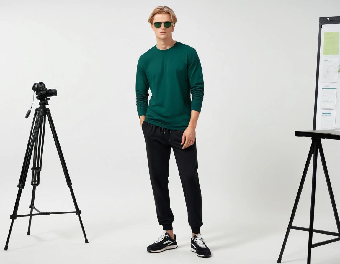 Men's solid bottle green full sleeve t-shirt.