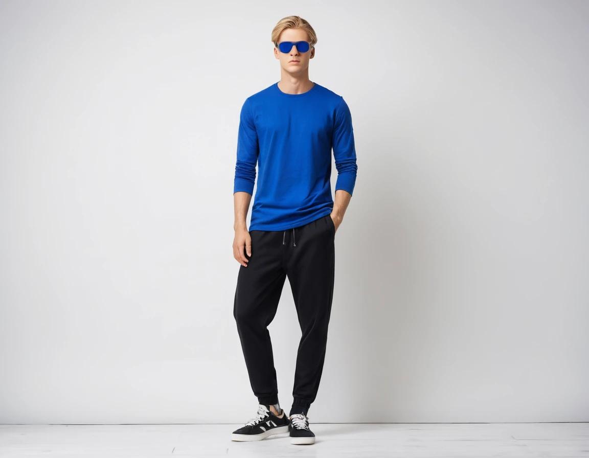 Men's solid royal blue full sleeve t-shirt.