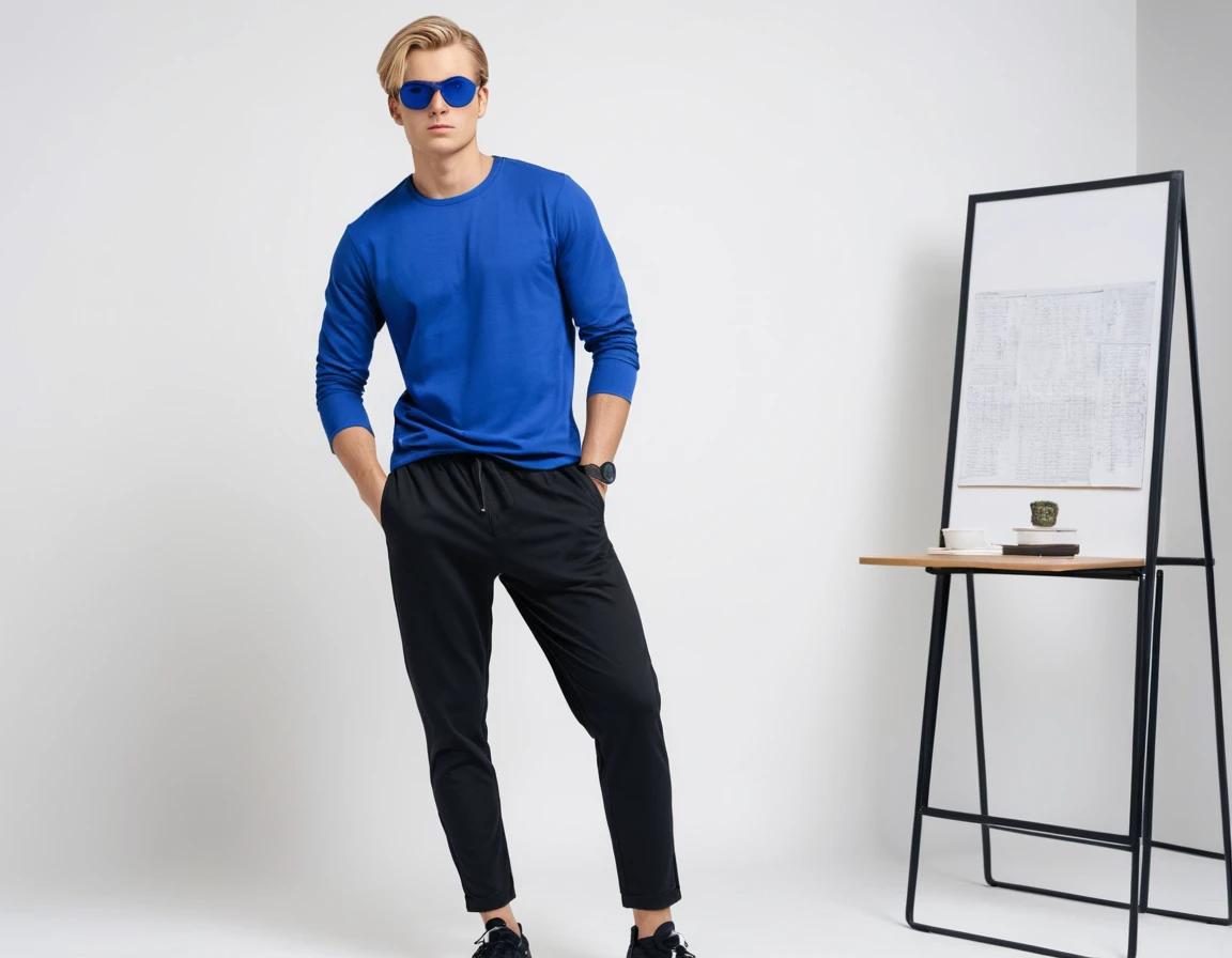 Men's solid royal blue full sleeve t-shirt.