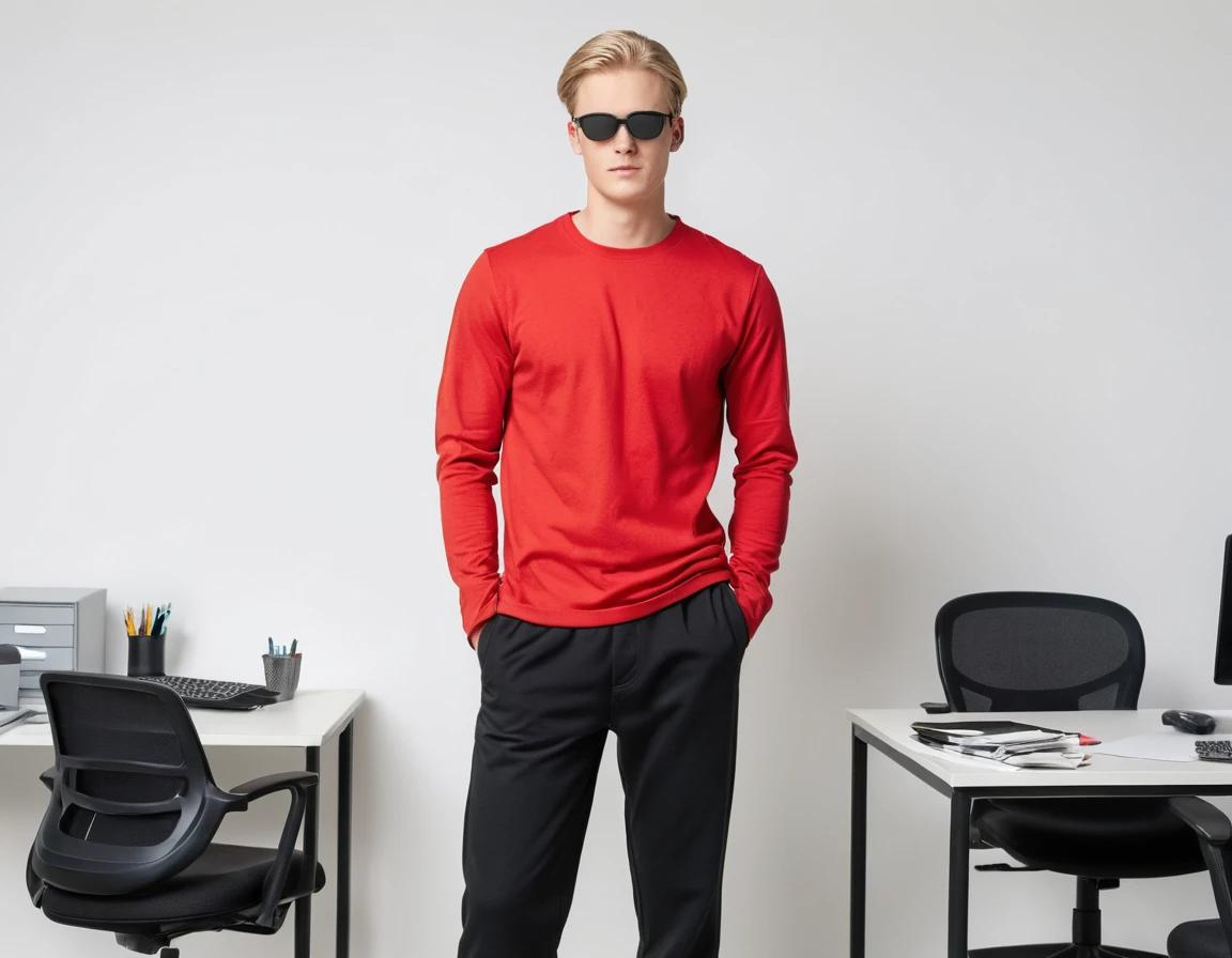 Men's solid brick red full sleeve t-shirt.