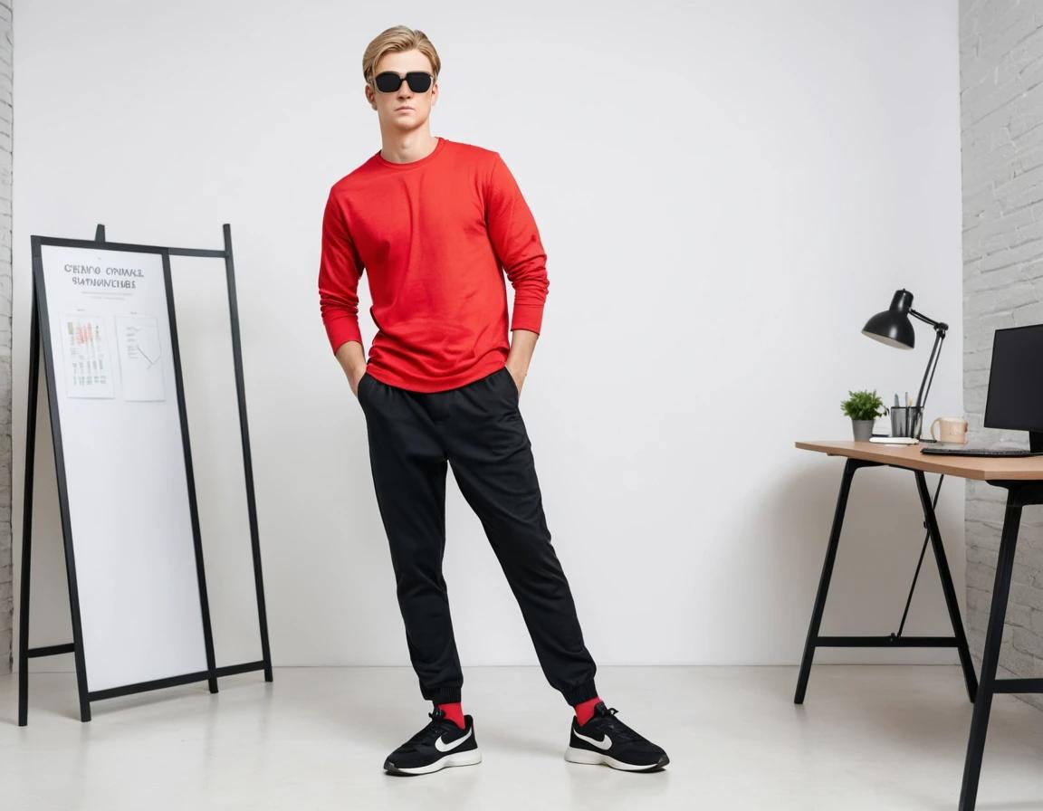 Men's solid brick red full sleeve t-shirt.