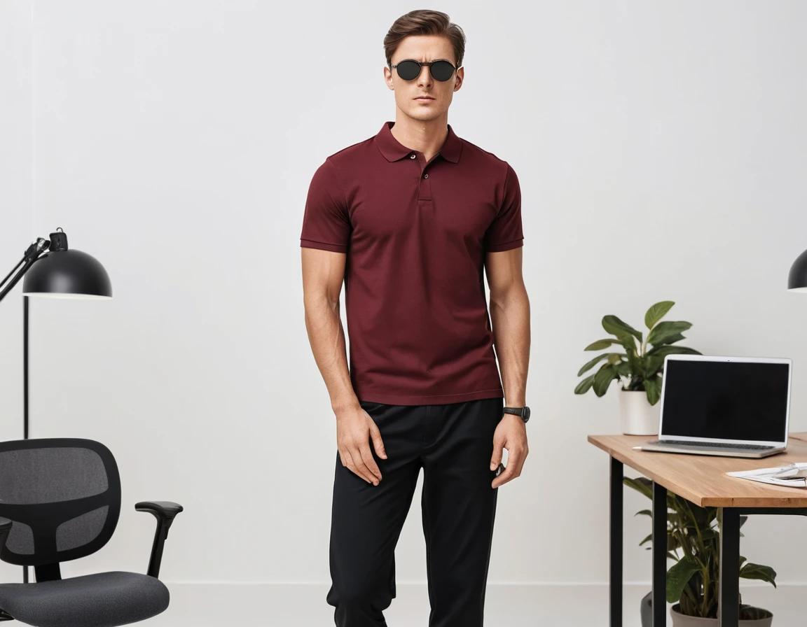 Men's maroon polo.
