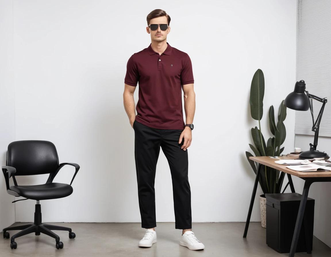 Men's maroon polo.