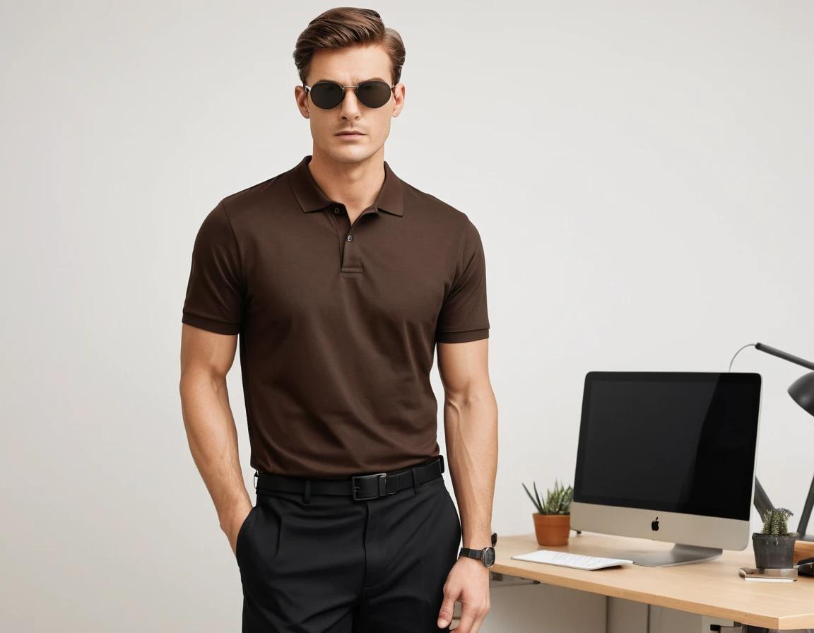 Men's coffee brown polo.