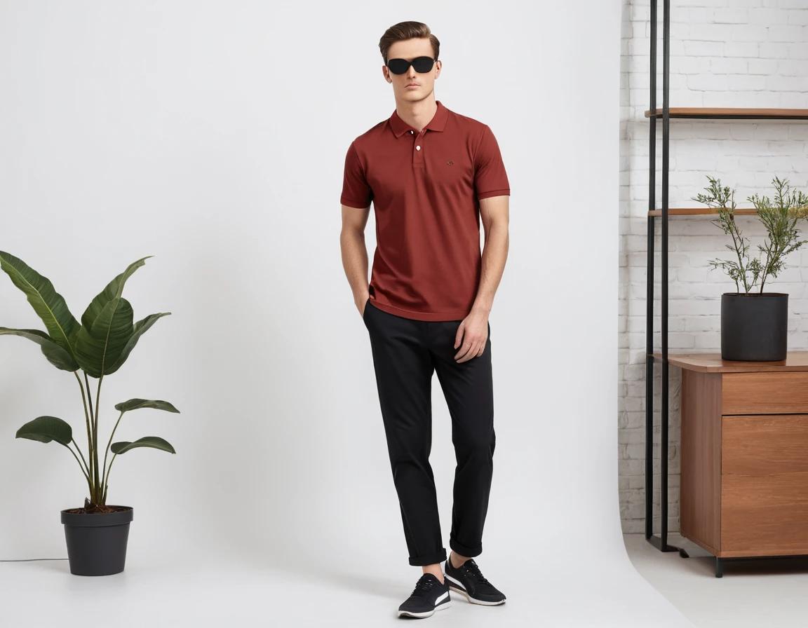 Men's brick red polo.