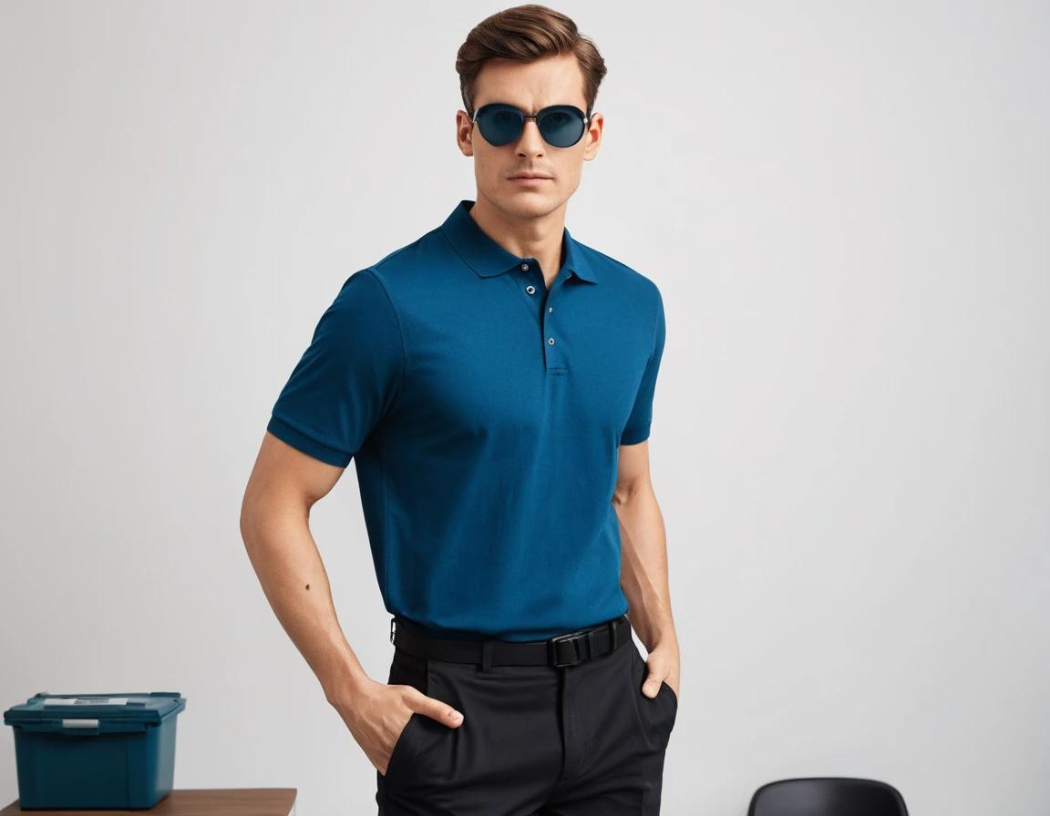 Men's petrol blue polo.