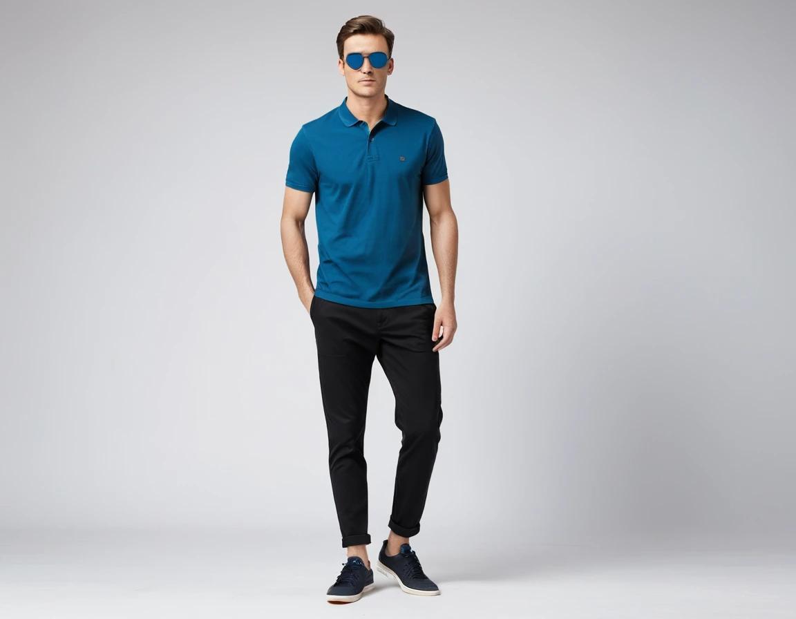 Men's petrol blue polo.