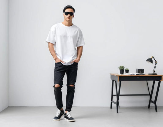 Men's solid white half sleeve oversized  t-shirt.